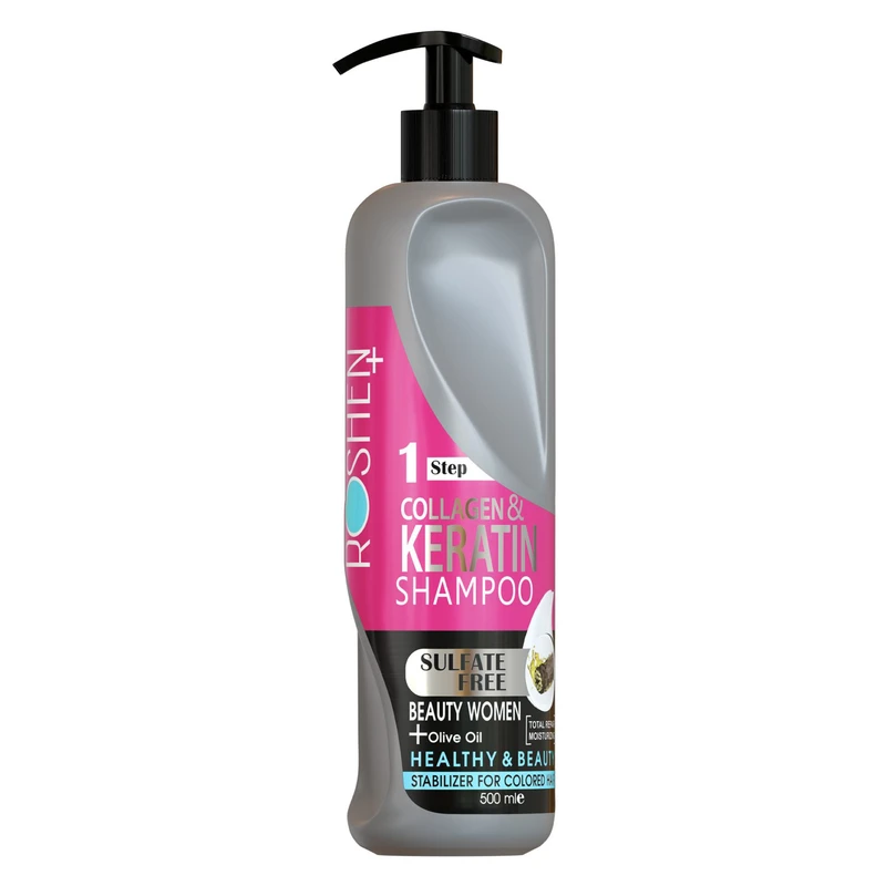 شامپو تقویت کننده و ضد ریزش مو روشین پلاس مدل کراتین و کلاژن حجم 500 میلی لیتر