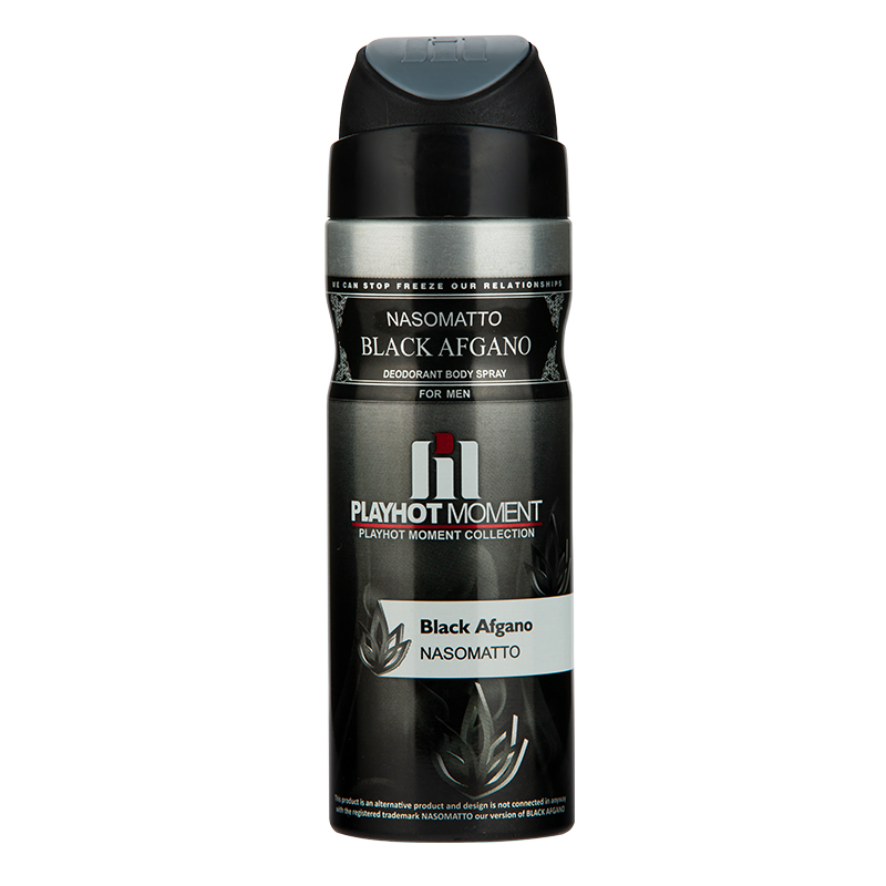 اسپری خوشبو کننده بدن پلی هات مومنت مدل NASOMATTO BLACK AFGANO مناسب آقایان حجم 200 میلی لیتر