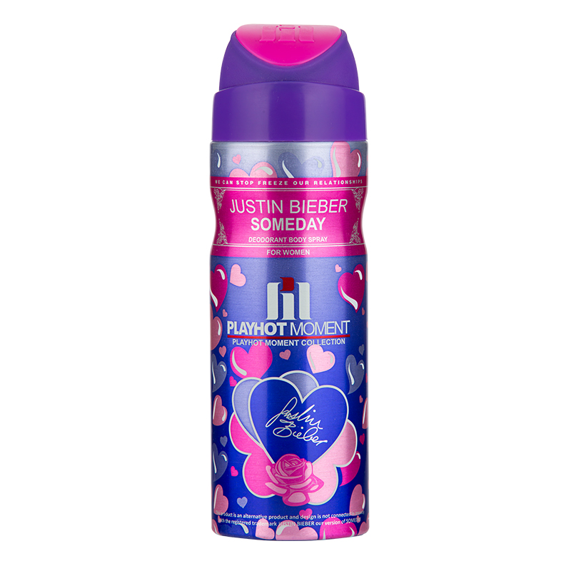 اسپری خوشبو کننده بدن پلی هات مومنت مدل JUSTIN BIEBER SOMEDAY مناسب بانوان حجم 200 میلی لیتر