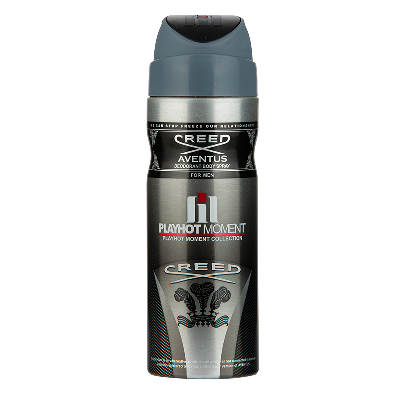اسپری خوشبو کننده بدن پلی هات مومنت مدل CREED AVENTUS مناسب آقایان حجم 200 میلی لیتر