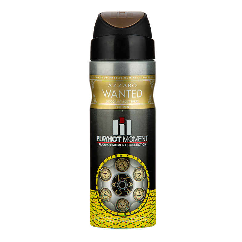 اسپری خوشبو کننده بدن پلی هات مومنت مدل AZZARO WANTEDt مناسب آقایان حجم 200 میلی لیتر