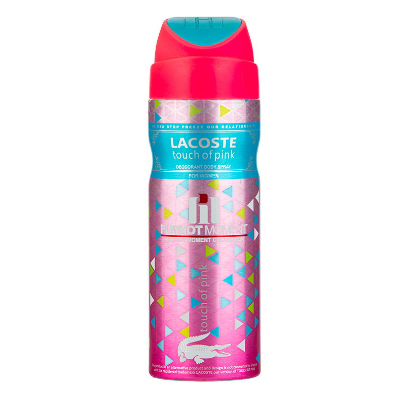 اسپری خوشبو کننده بدن پلی هات مومنت مدل LACOSTE TOUCH Of Pink مناسب بانوان حجم 200 میلی لیتر
